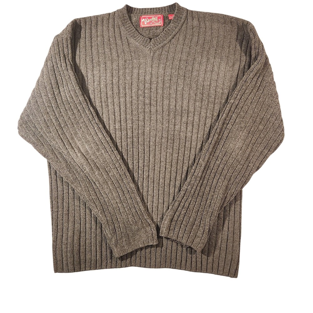 Woodys Retro Lounge Sweater Mens Large Gray‎ Ribbed V Neck Pullover Knit